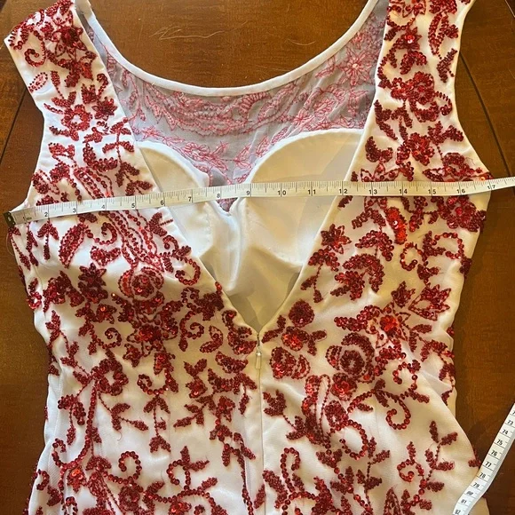 Rare! Scala beaded/ sequined dress. Handmade. Prom/ formal/ long. White & red. M - Picture 10 of 13